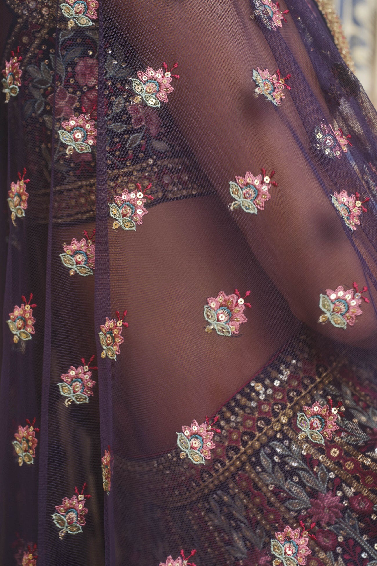 Toyam Embroidered Zardozi Silk Lehenga Set - Blue