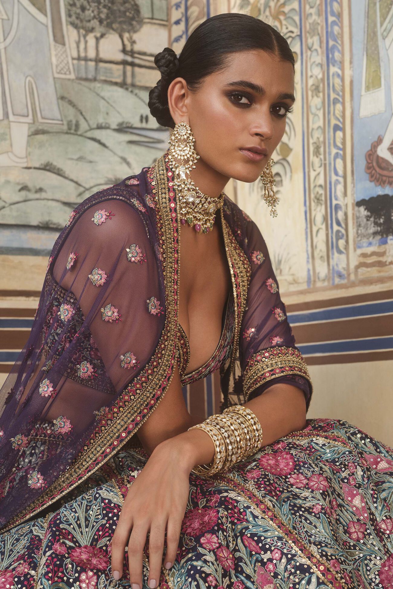 Toyam Embroidered Zardozi Silk Lehenga Set - Blue