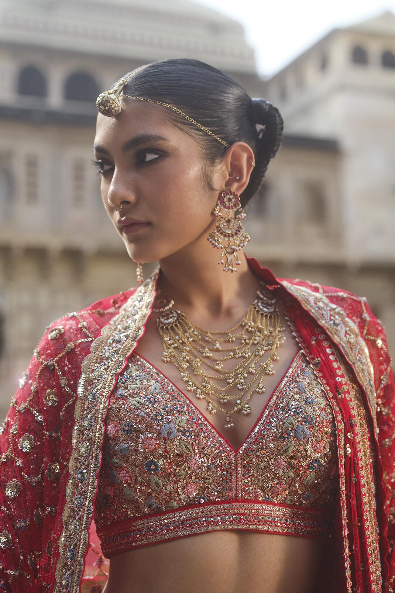 Adhyavi Embroidered Zardozi Silk Lehenga Set - Red