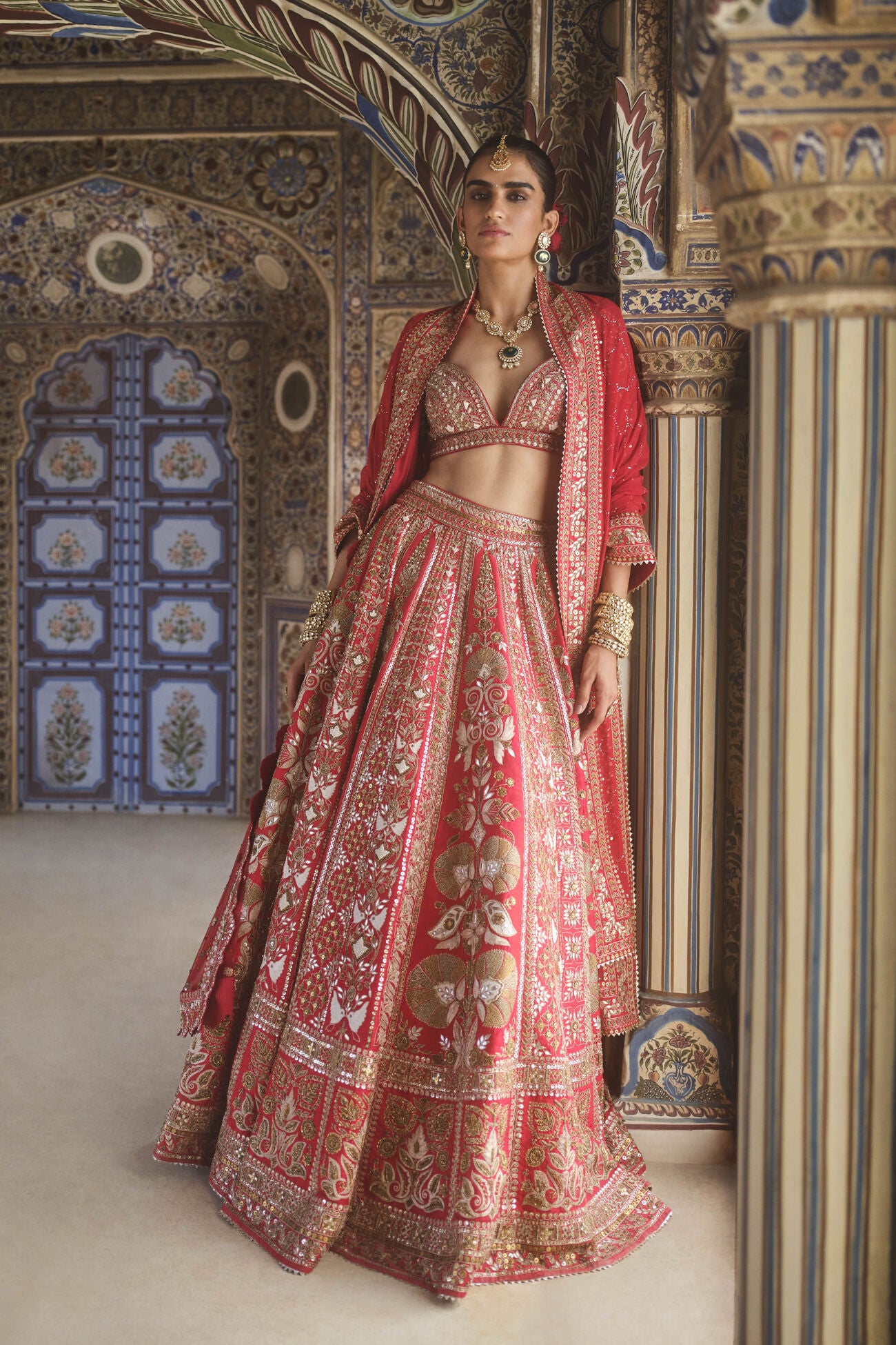 Mehreen Embroidered Zardozi Silk Lehenga Set - Red