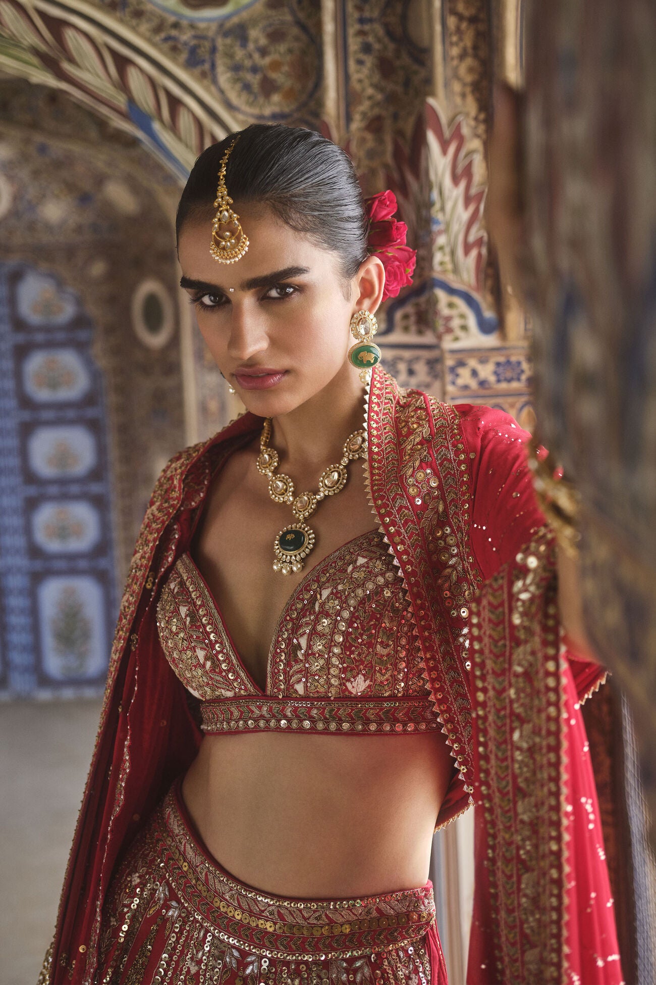 Mehreen Embroidered Zardozi Silk Lehenga Set - Red