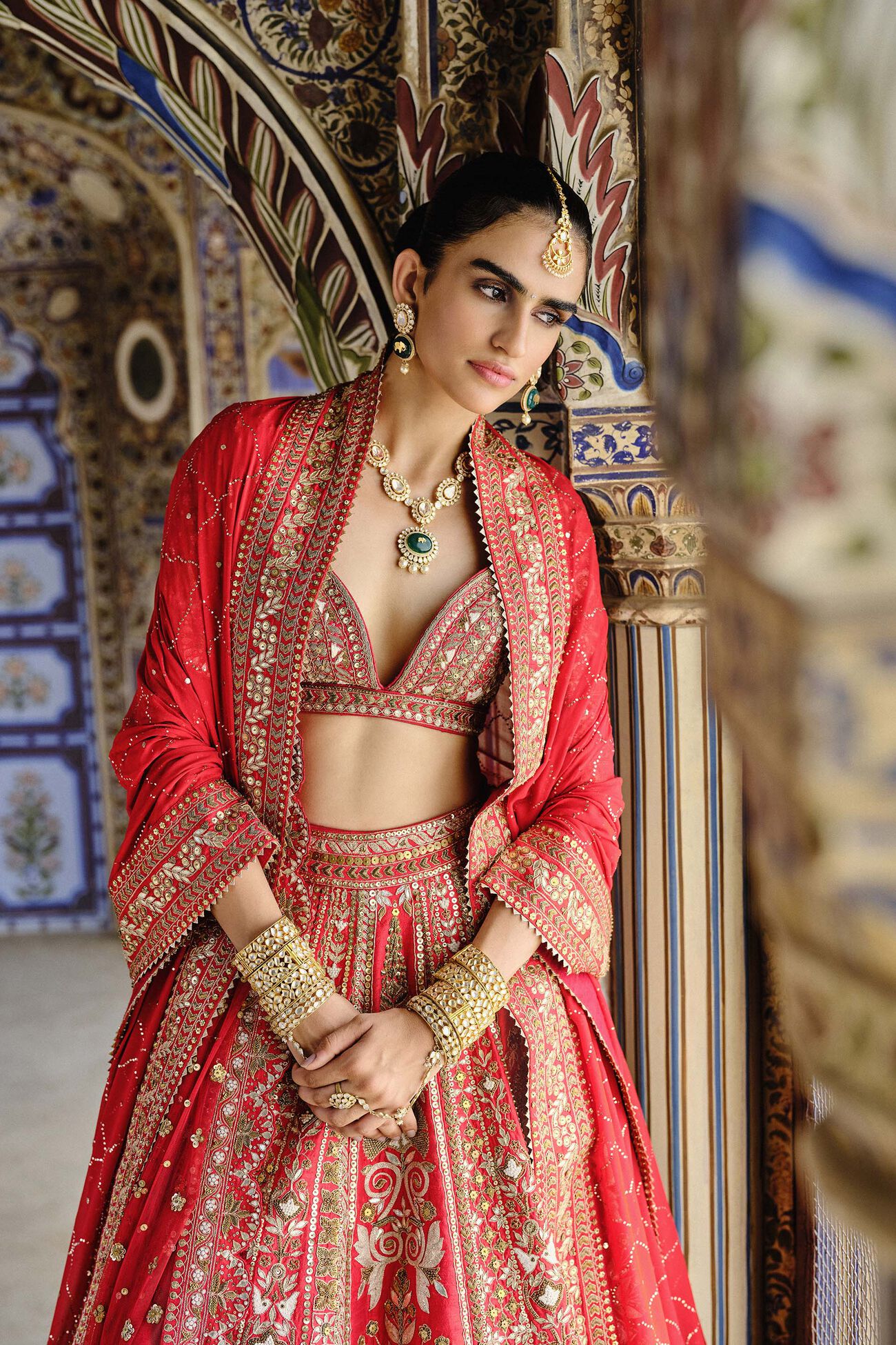 Mehreen Embroidered Zardozi Silk Lehenga Set - Red