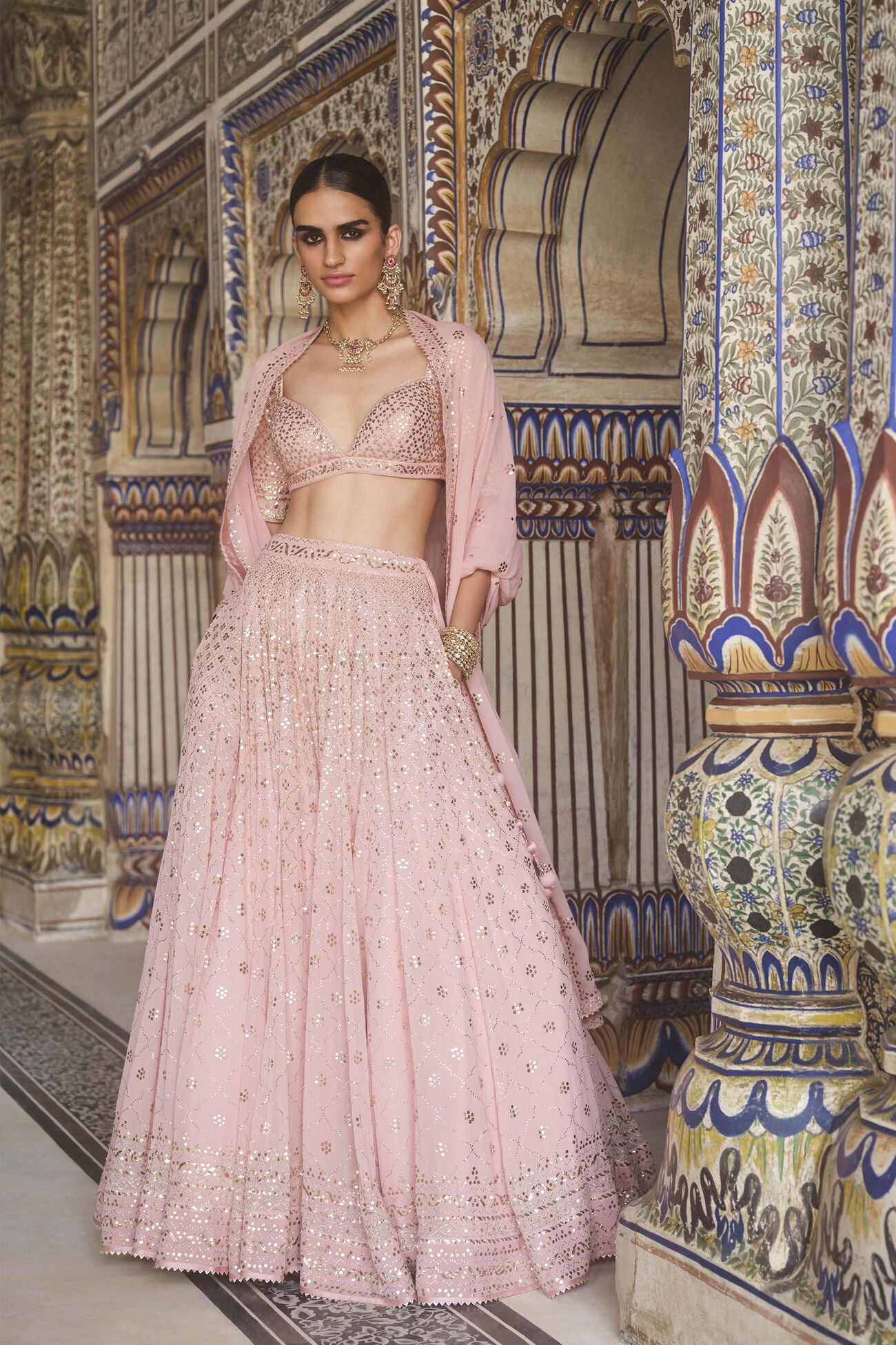 Soliel Handcrafted Badla Lehega Set - Blush