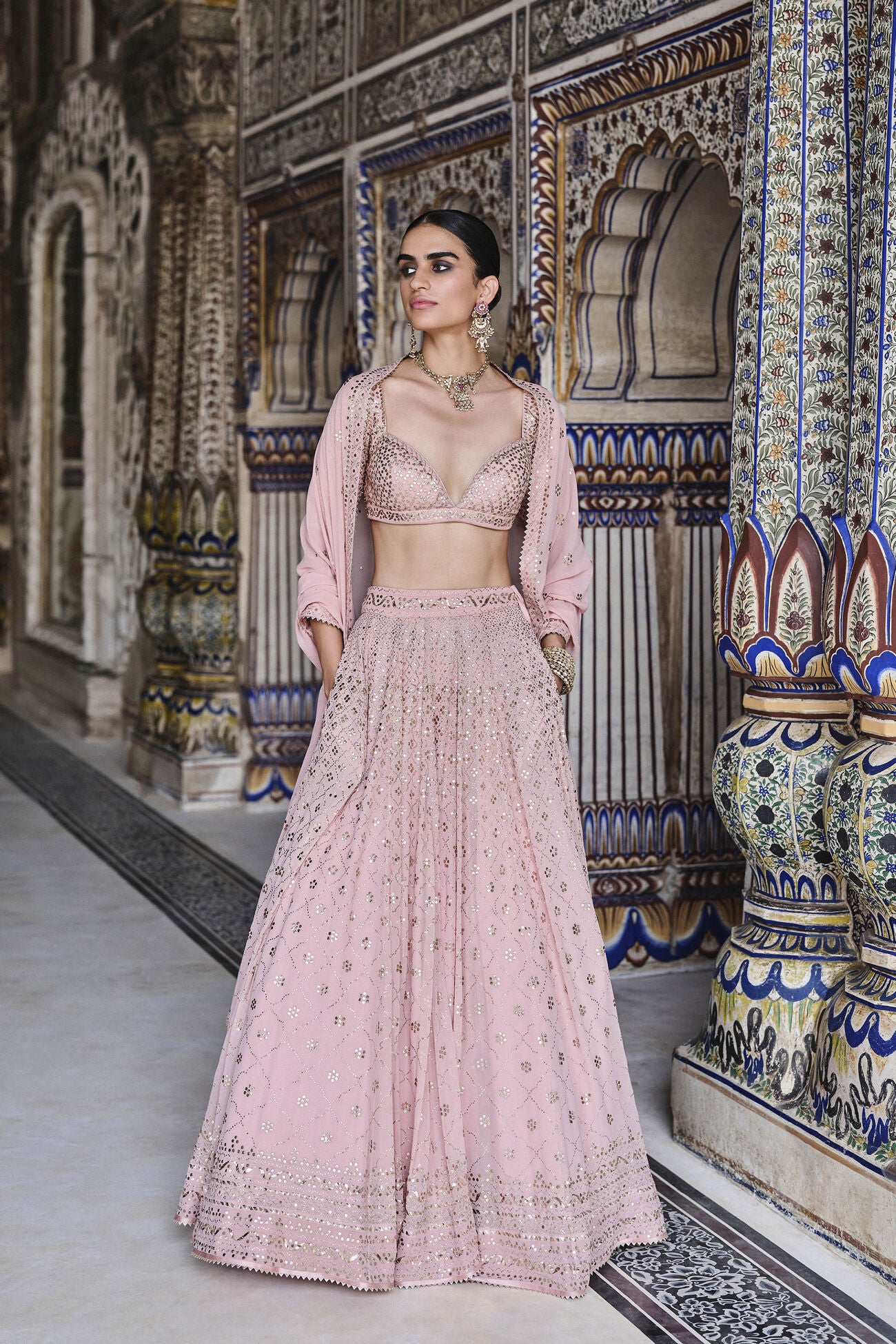 Soliel Handcrafted Badla Lehega Set - Blush