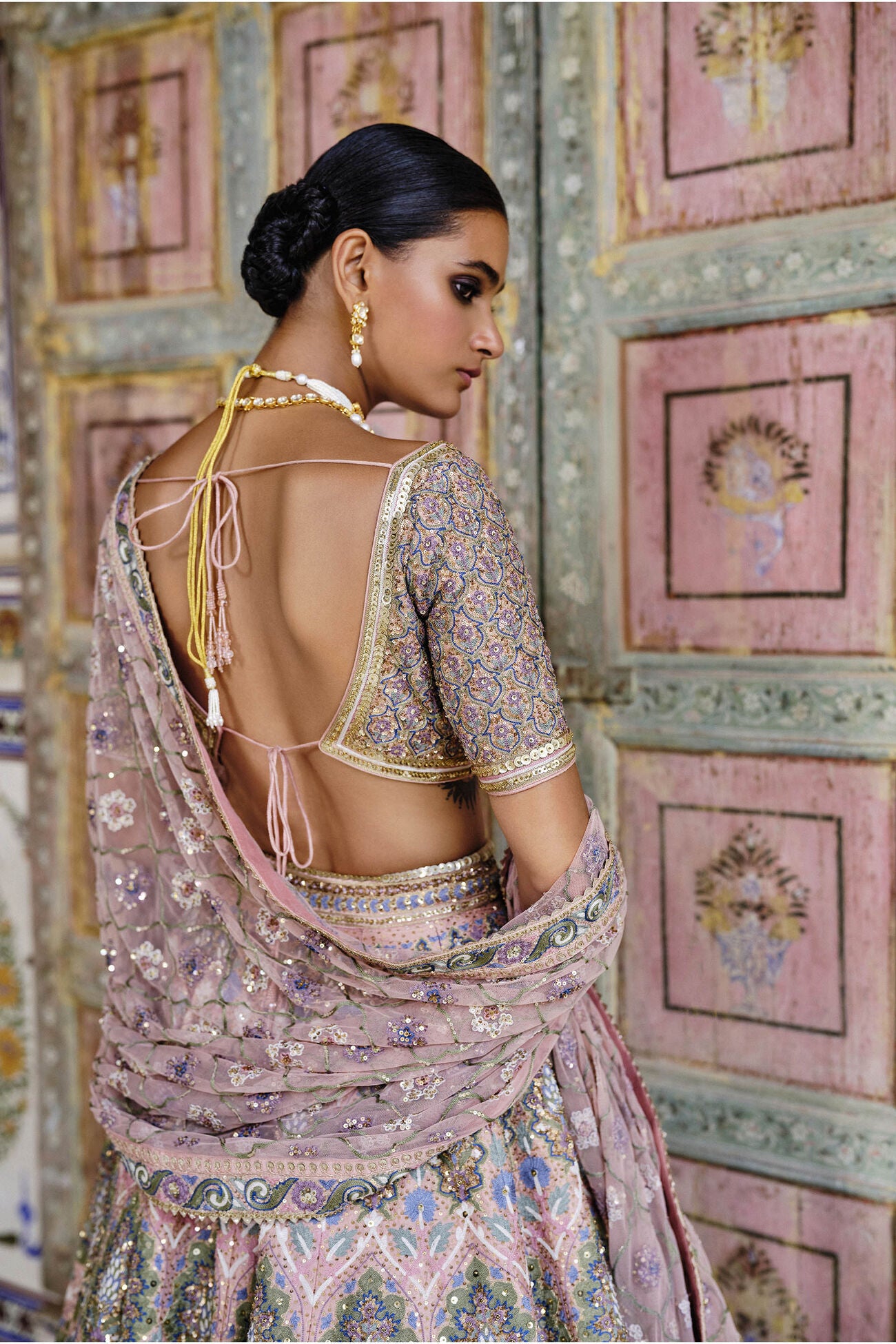 Krandasi Embroidered Zardozi Silk Lehenga Set - Blush