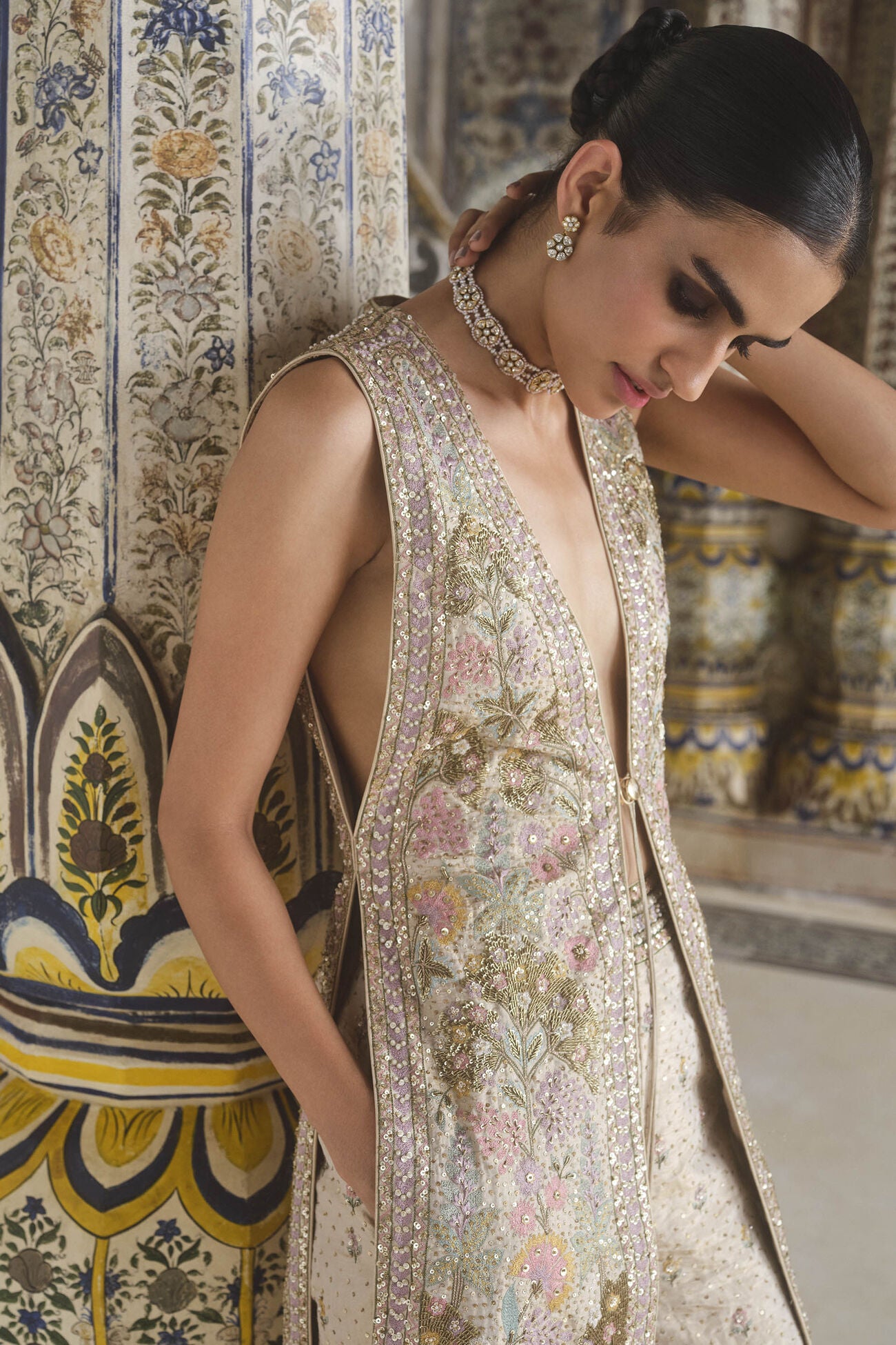 Suramya Embroidered Silk Tabard Set - Gold