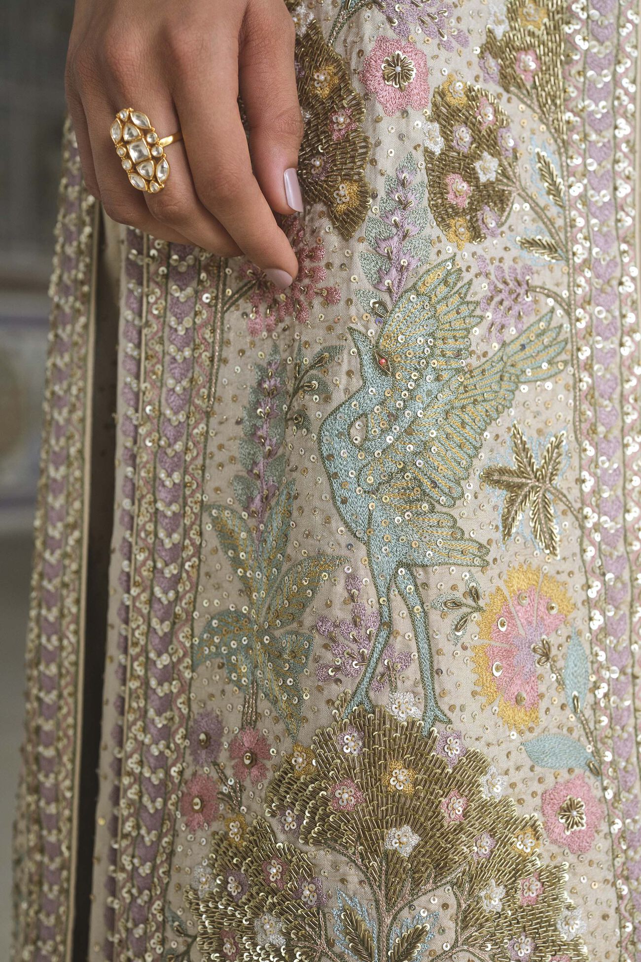 Suramya Embroidered Silk Tabard Set - Gold