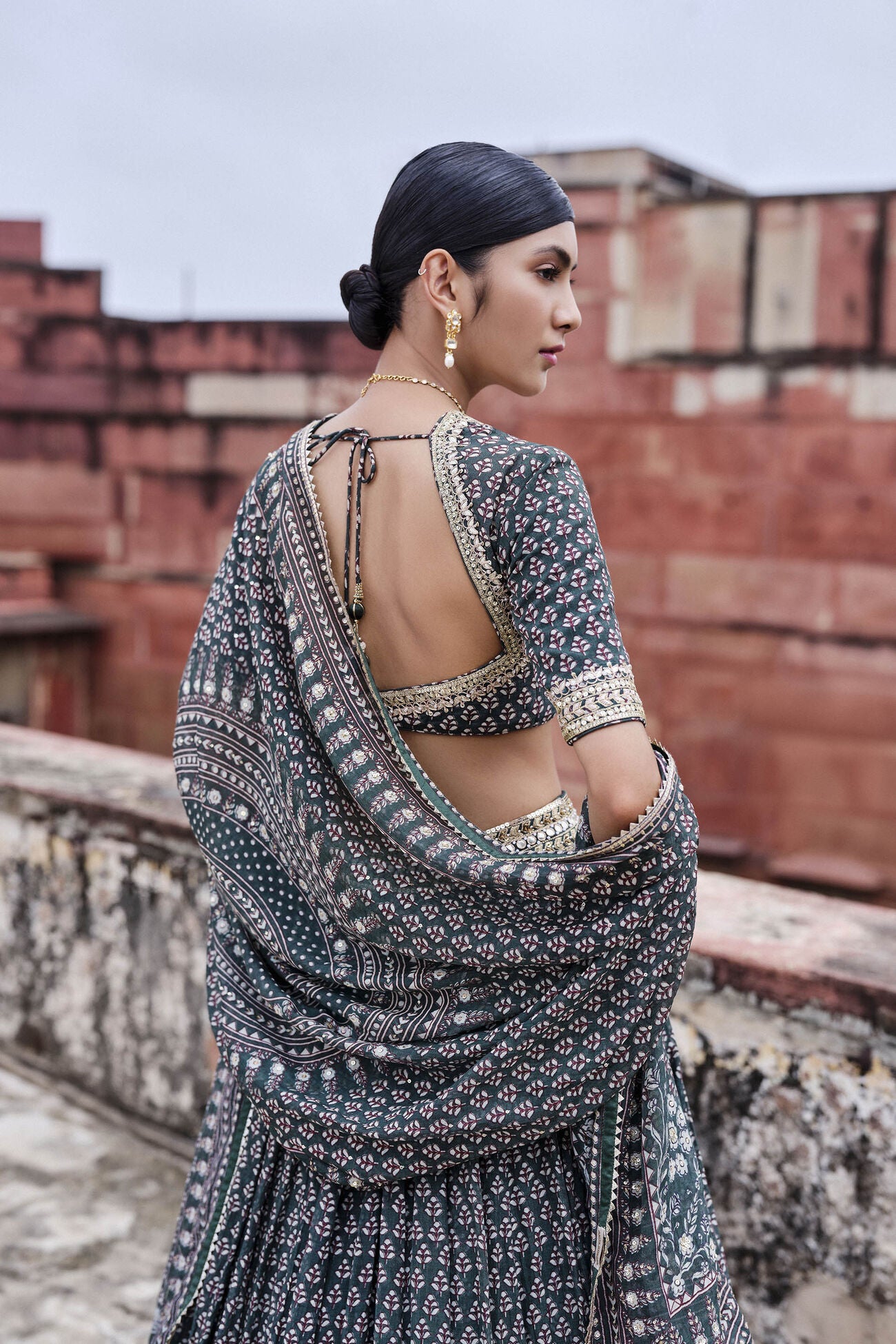 Arvia Printed Mul Lehenga Set - Green