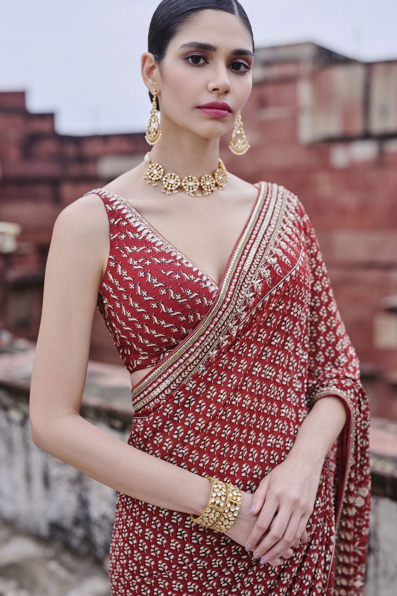 Arvia Printed Georgette Saree - Red