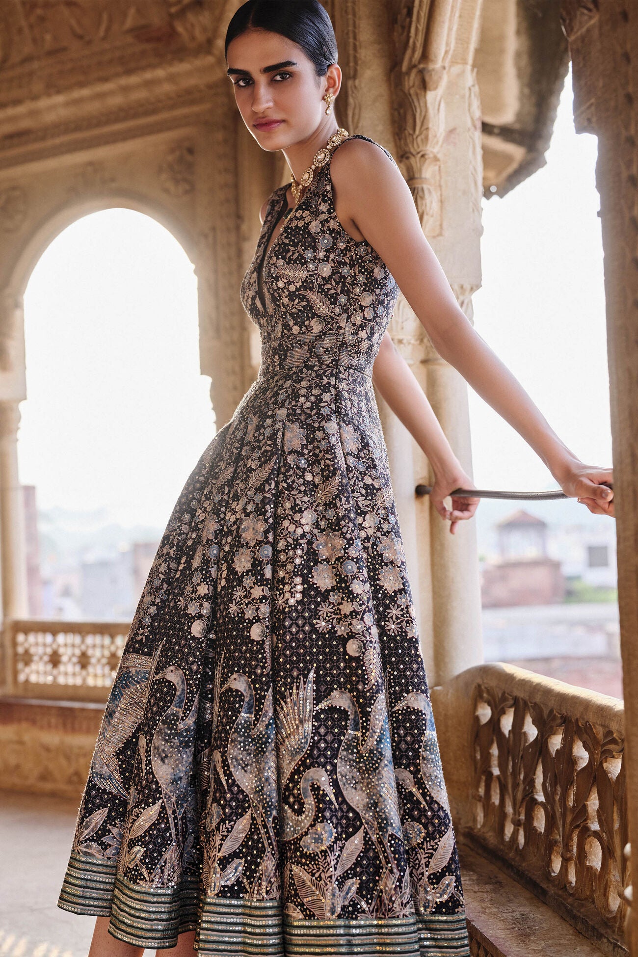 Izar Printed Sequin Dress - Black