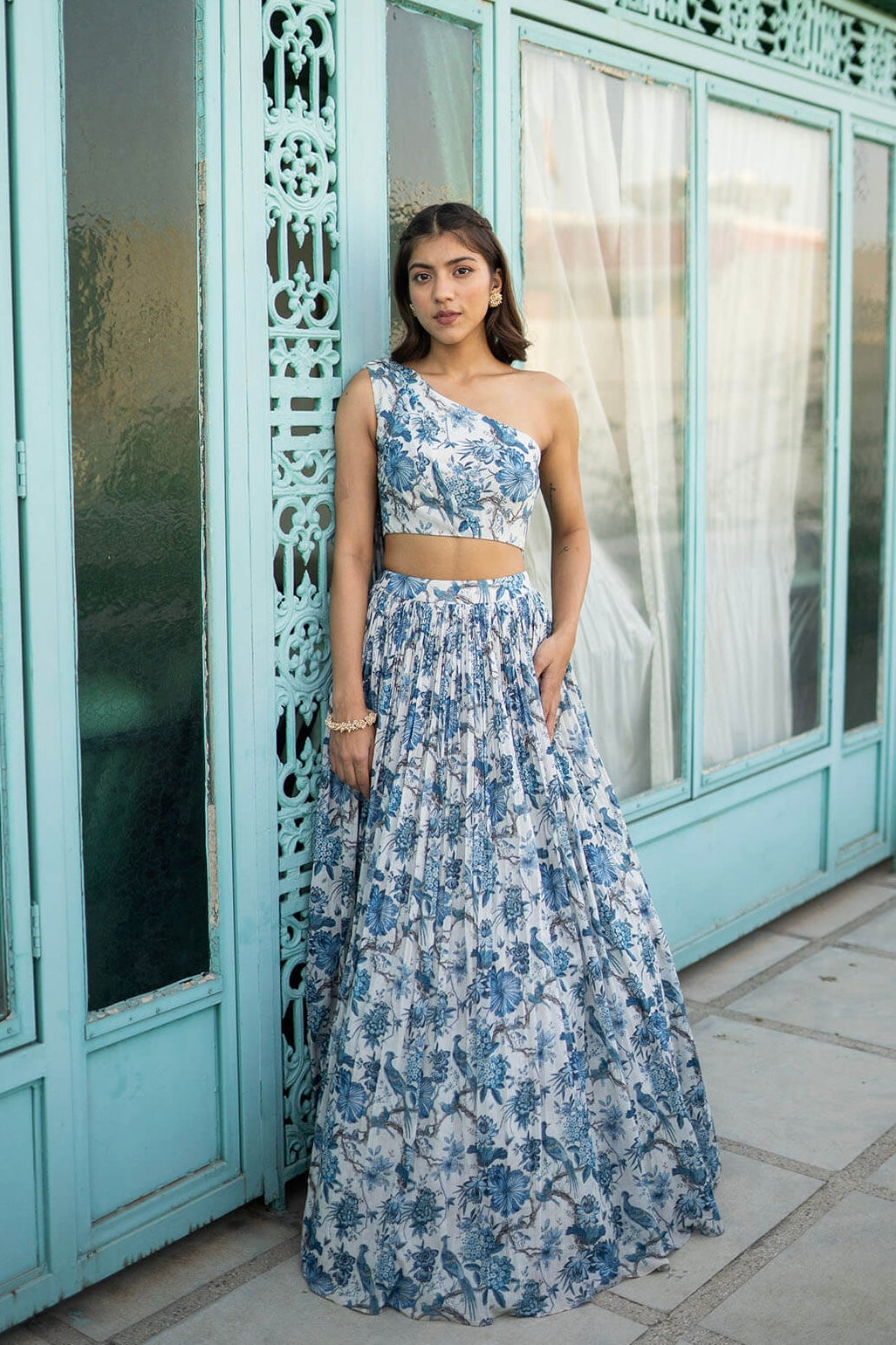 One Shoulder Printed Lehenga - Ready To Ship