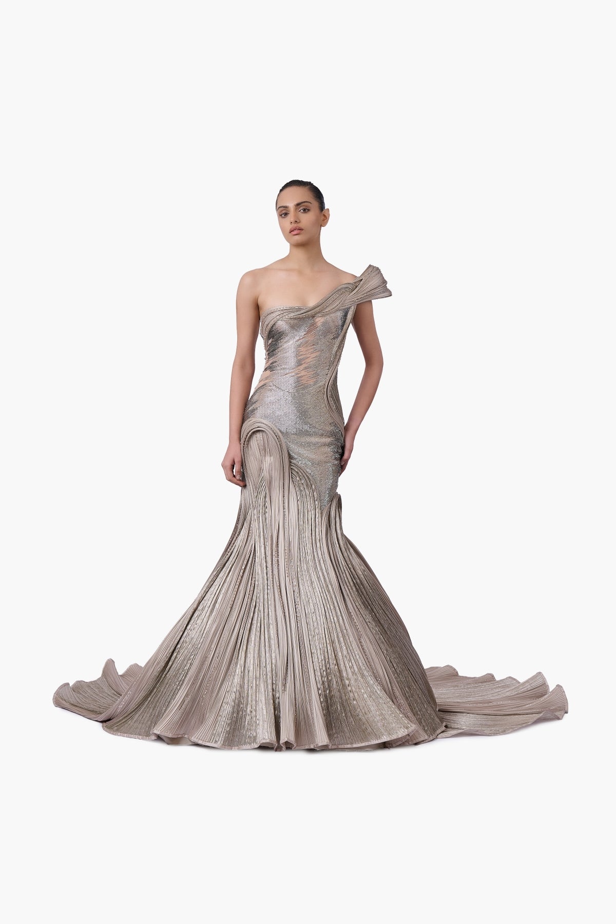 The Sculpted One-Shoulder Satin Gown