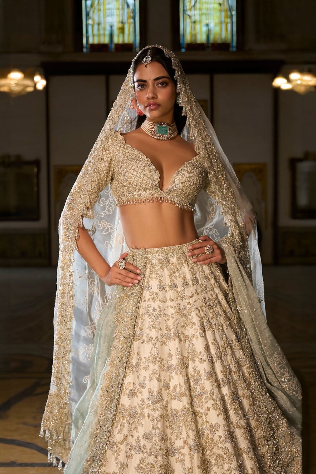 Ivory Sage Zardosi Lehenga Set