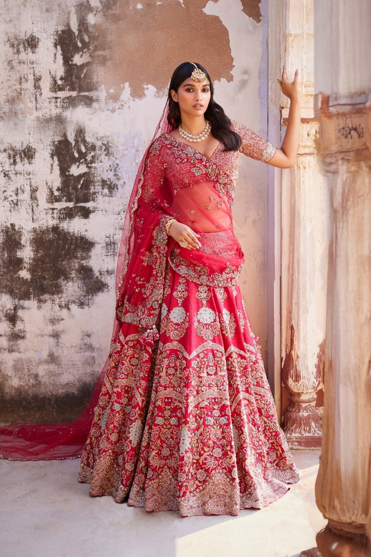 "Thalia" Red Raw Silk Bridal Lehenga