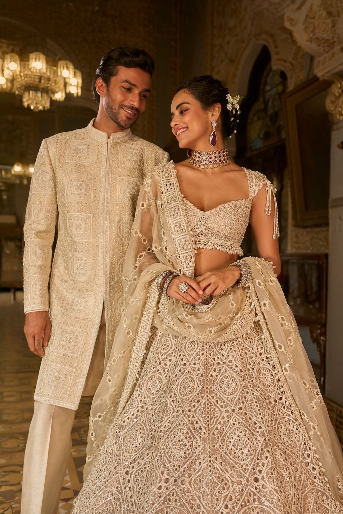 Dark Beige Thread Work Lehenga Set
