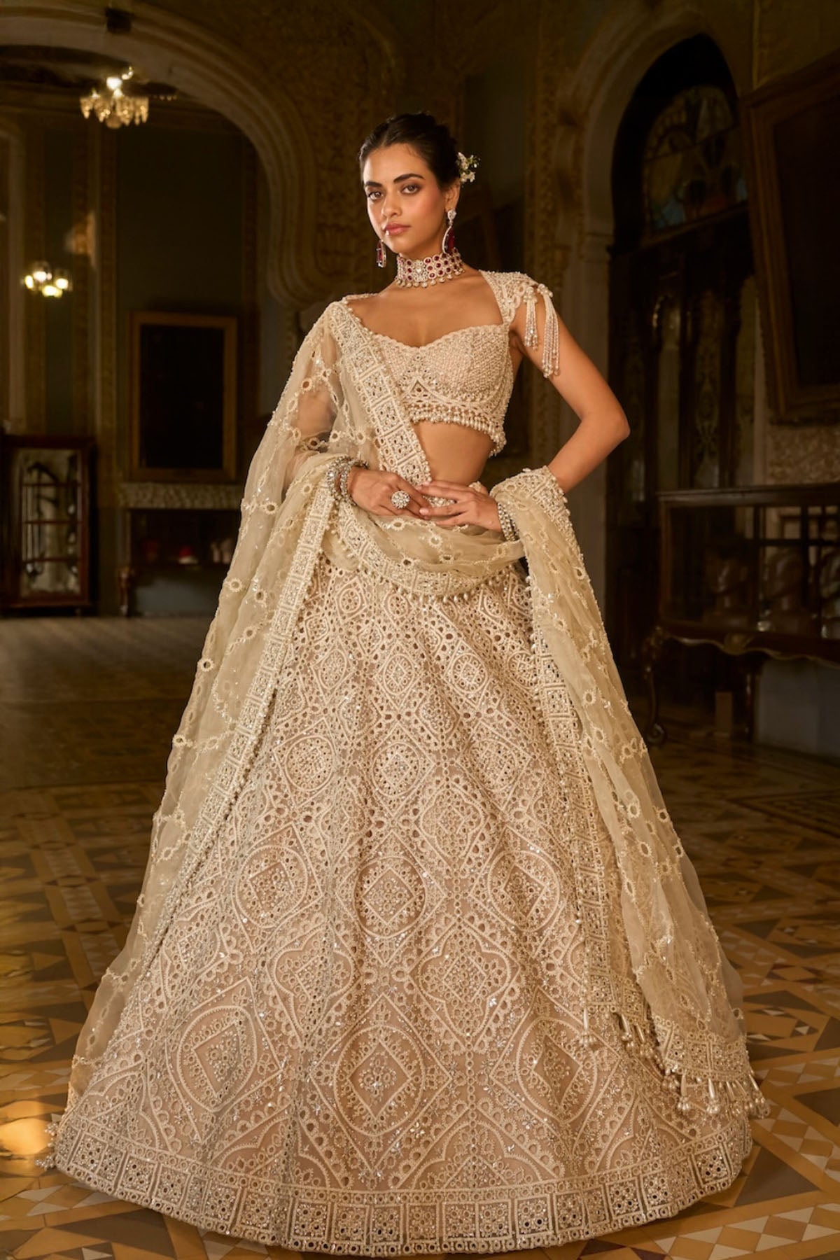 Dark Beige Thread Work Lehenga Set
