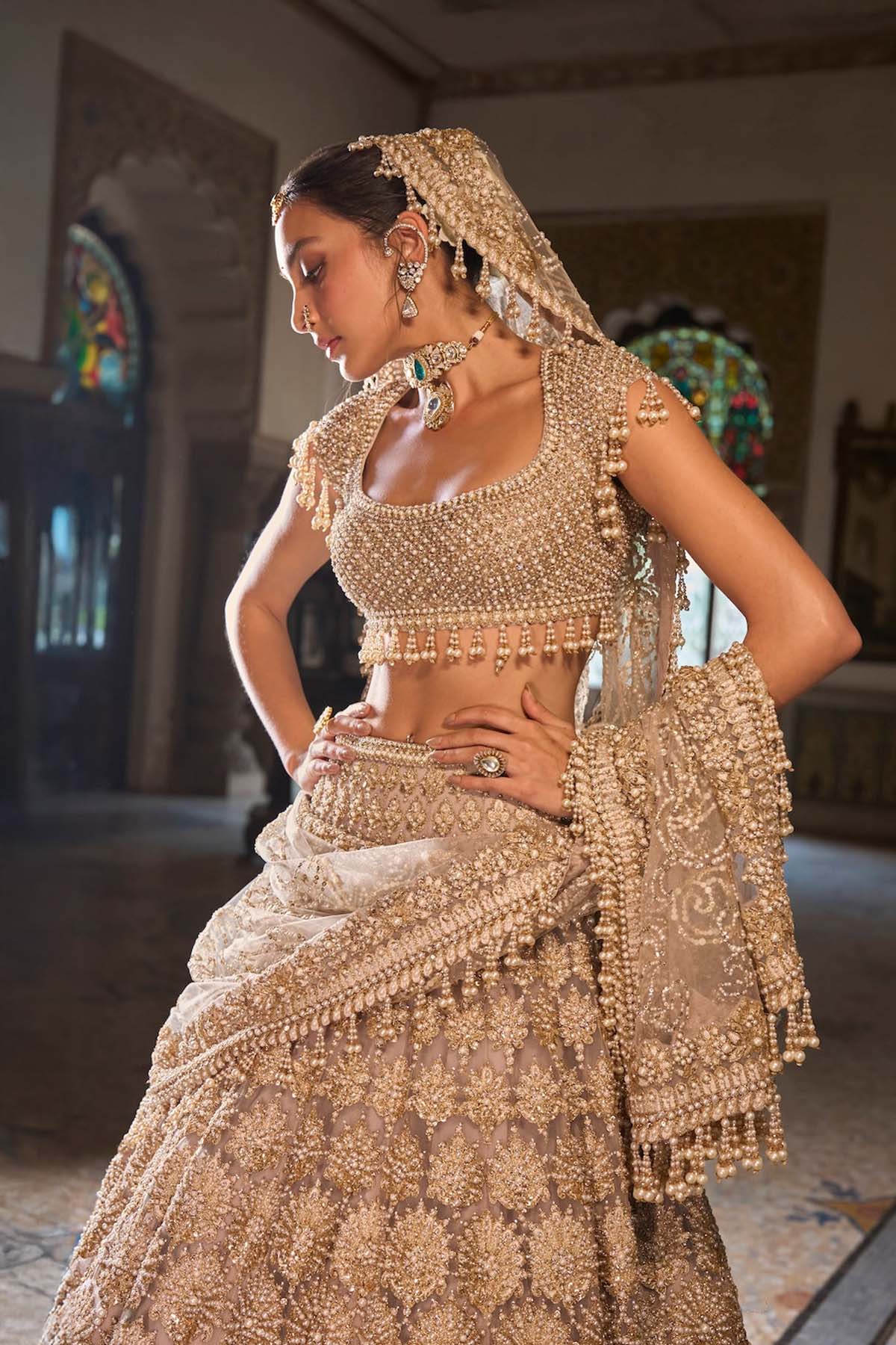 Champagne Pearl Lehenga Set