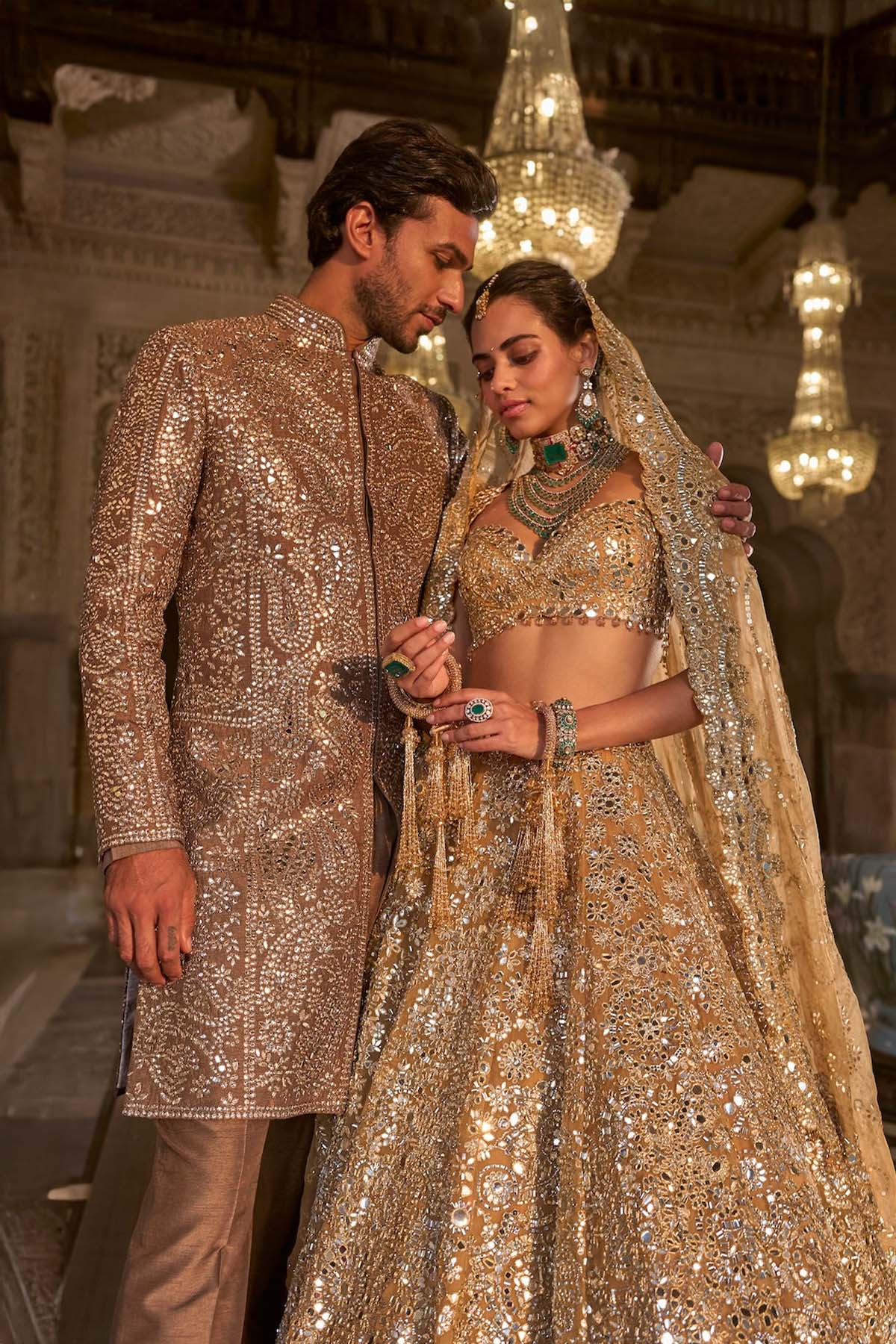 Gold Mirror Work Lehenga Set