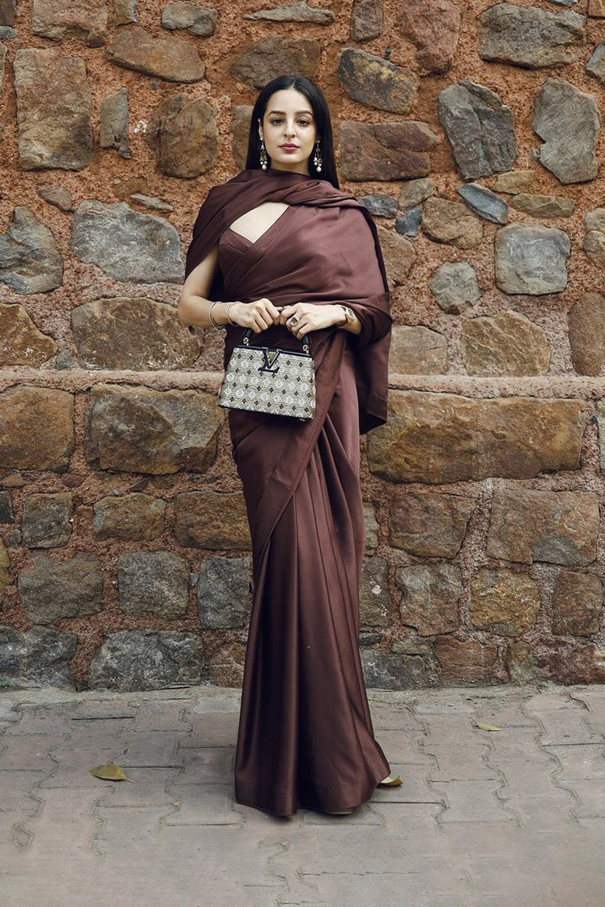 Handwoven Chocolaye Brown Satin Saree