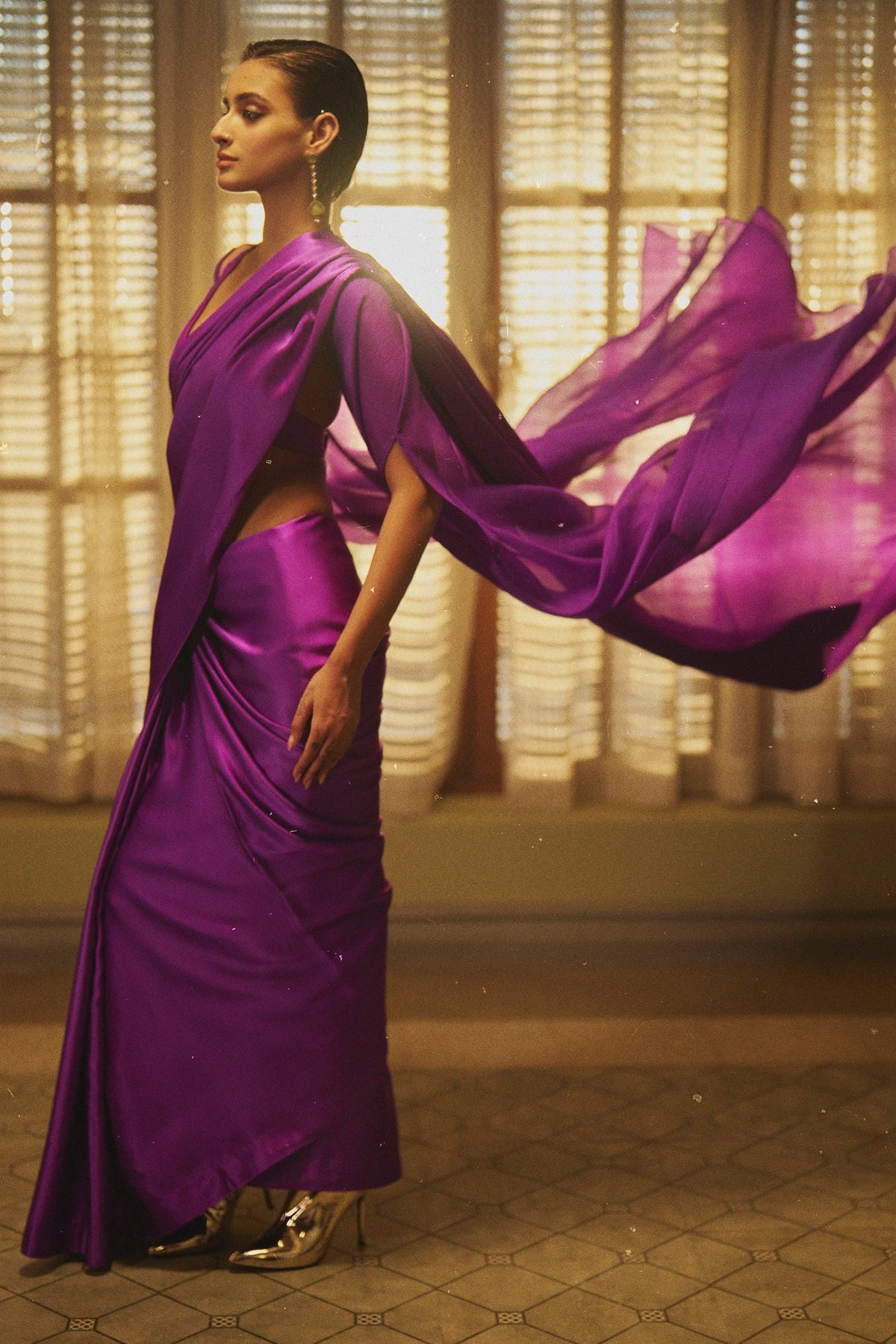 Handwoven Electric Purple Satin Saree