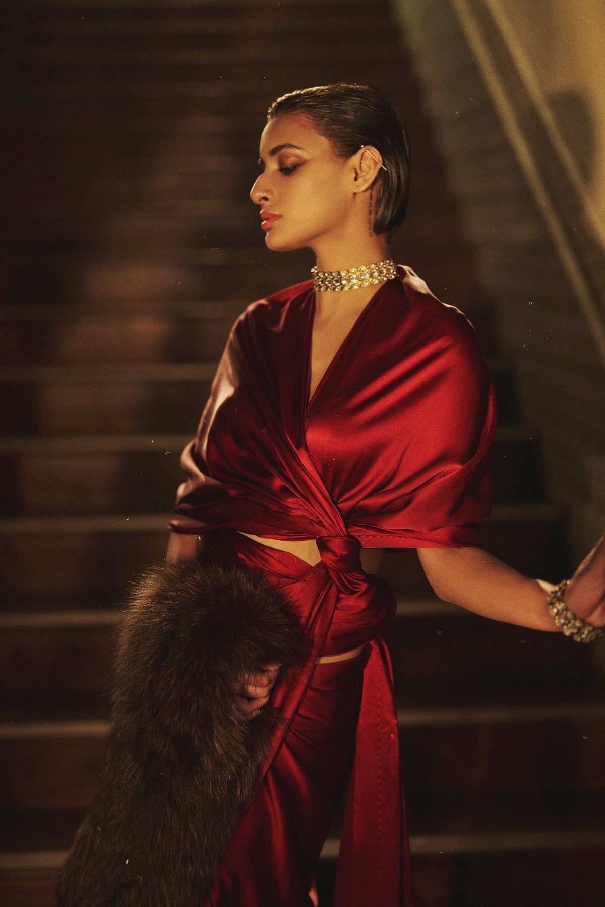 Handwoven Merlot Red Satin Saree