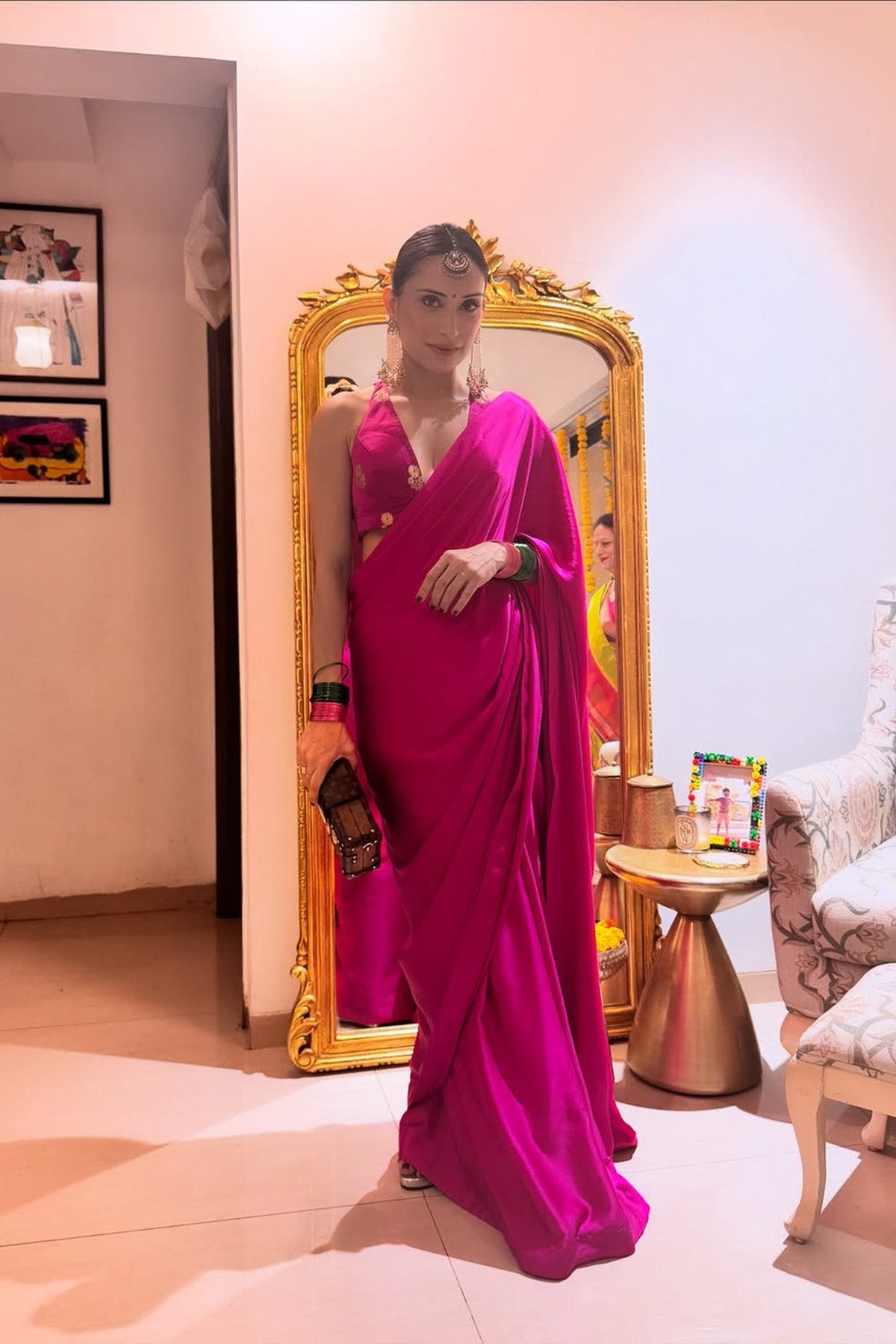 Handwoven Rani Pink Satin Saree