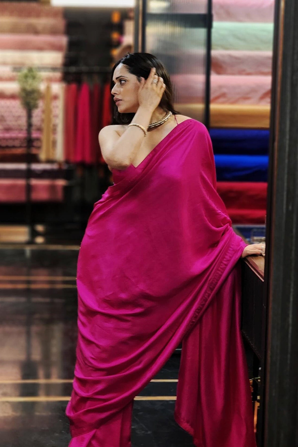 Handwoven Rani Pink Satin Saree