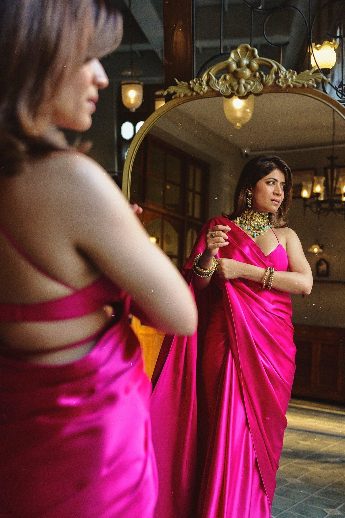 Handwoven Rani Pink Satin Saree