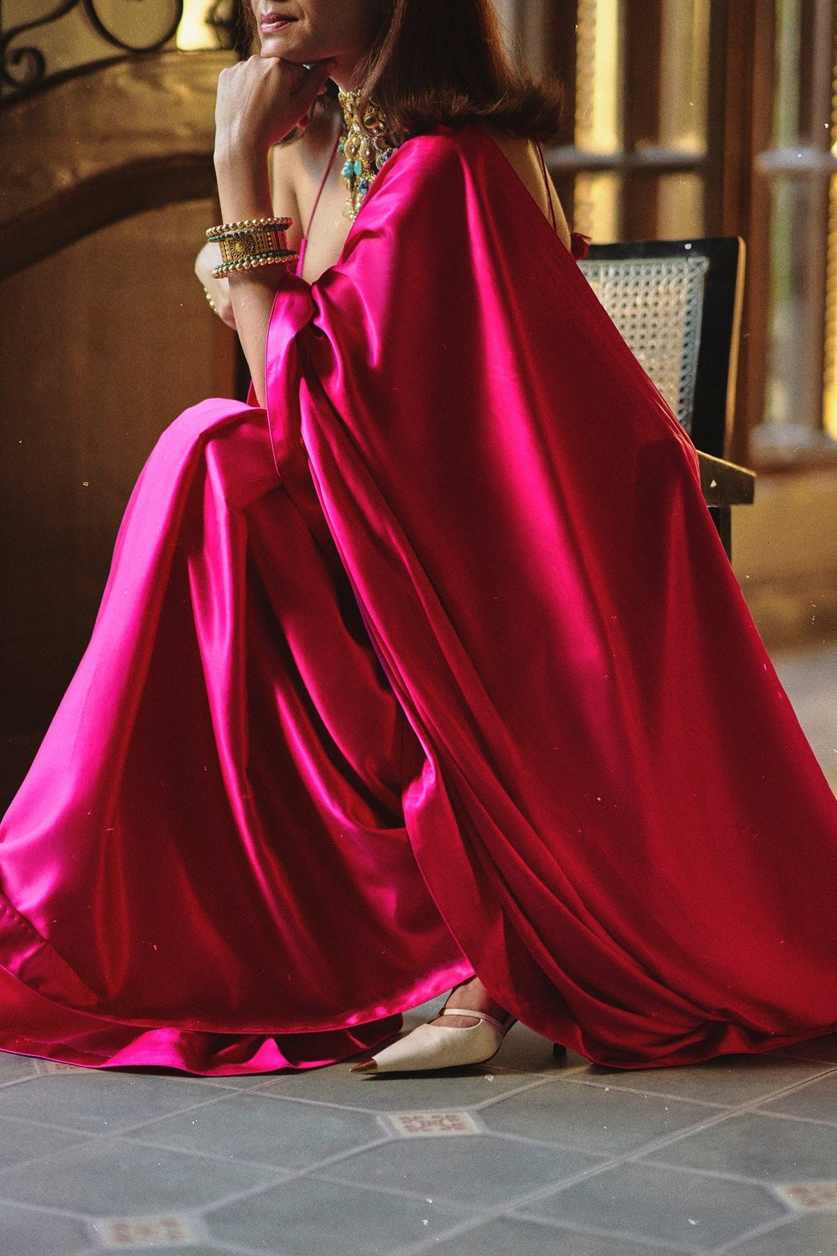 Handwoven Rani Pink Satin Saree