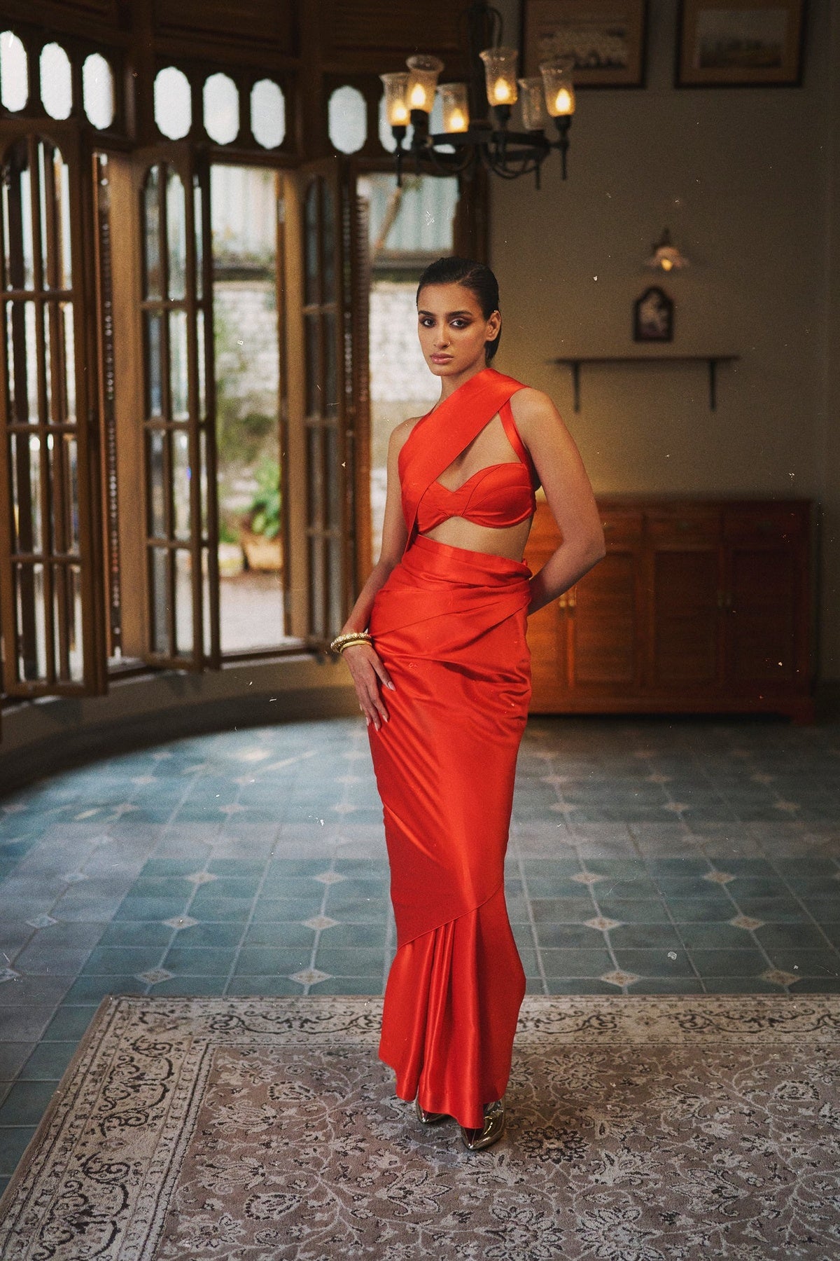 Handwoven Tiger Red Satin Saree