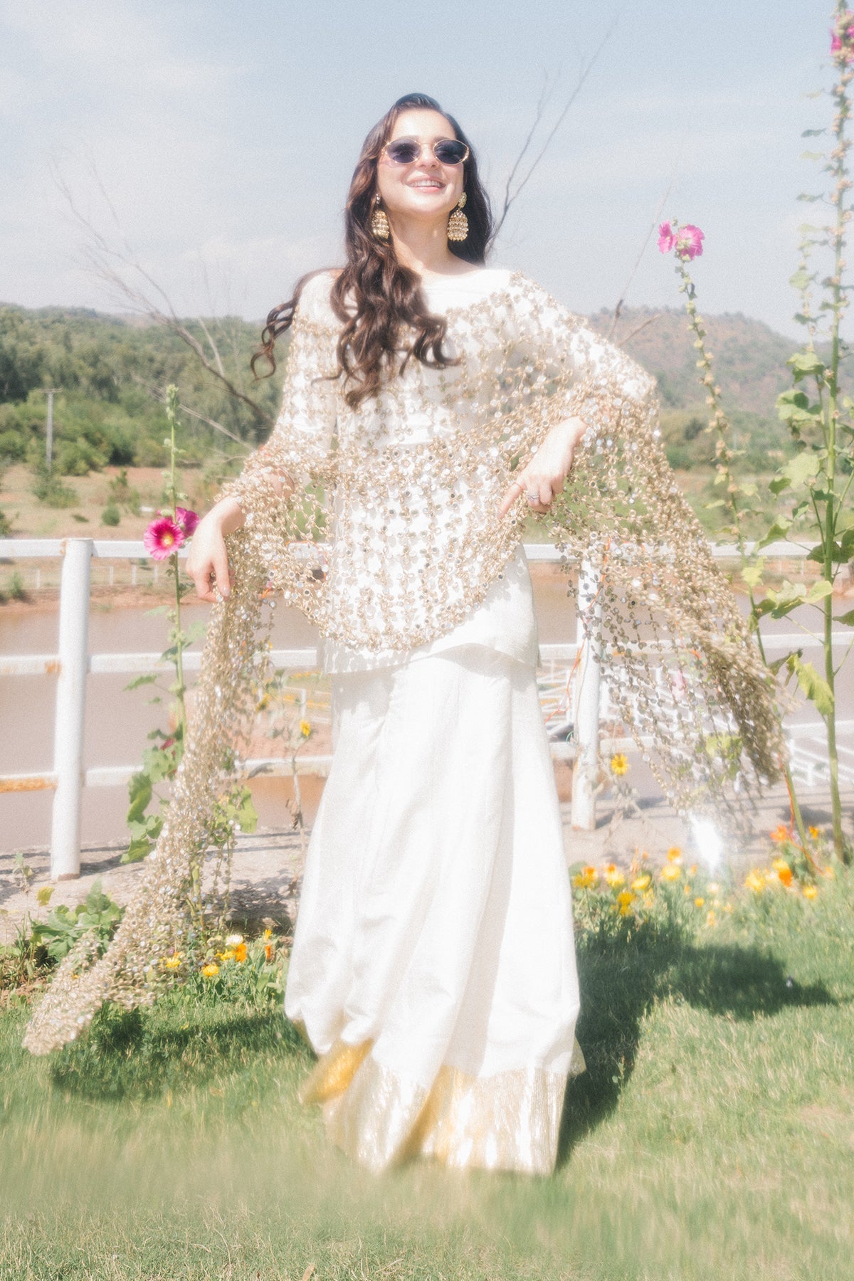 Hania Amir in Saher Sharara Set with Mirror Jaal Dupatta