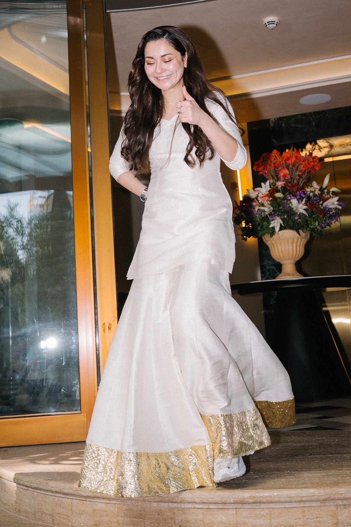 Hania Amir in Saher Sharara Set with Mirror Jaal Dupatta