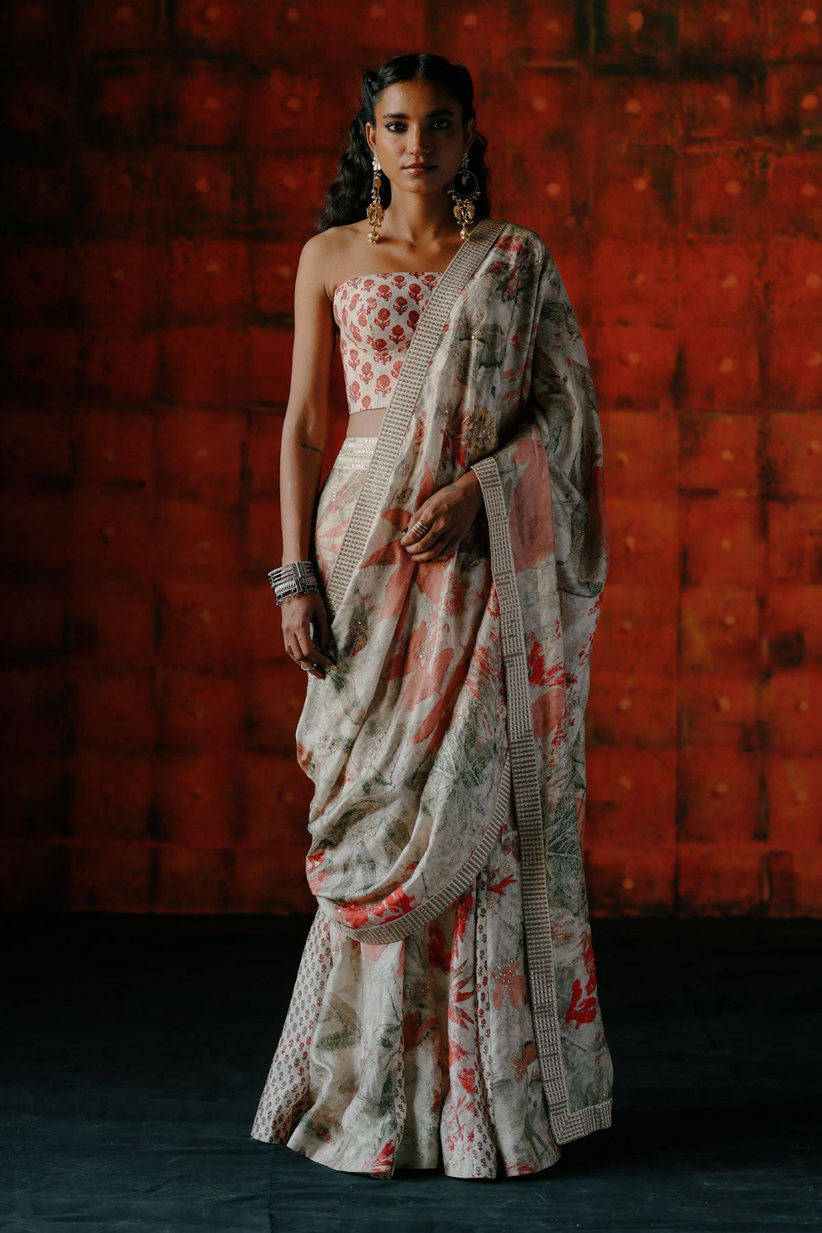 Pearl pre draped saree