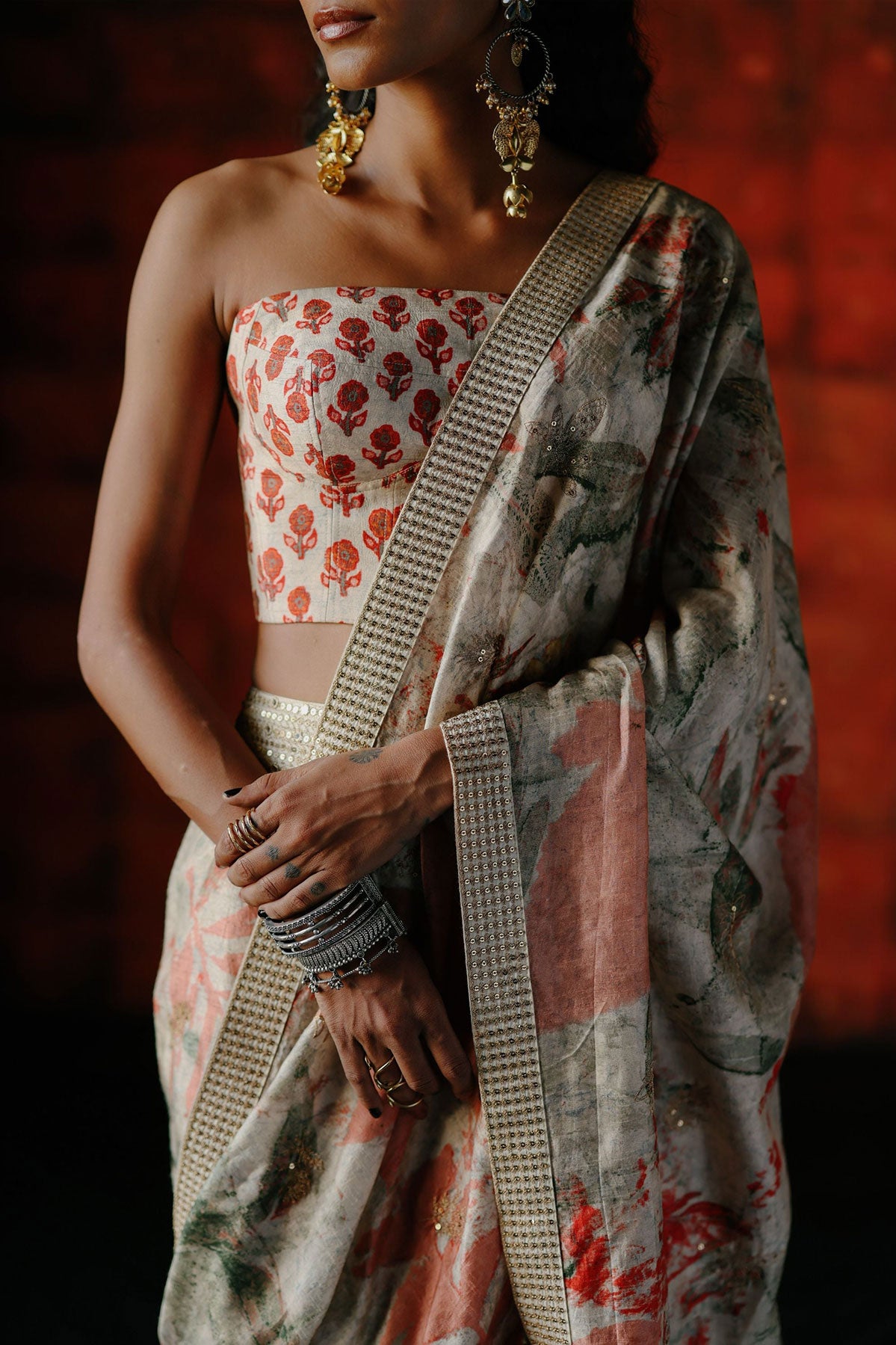 Pearl pre draped saree