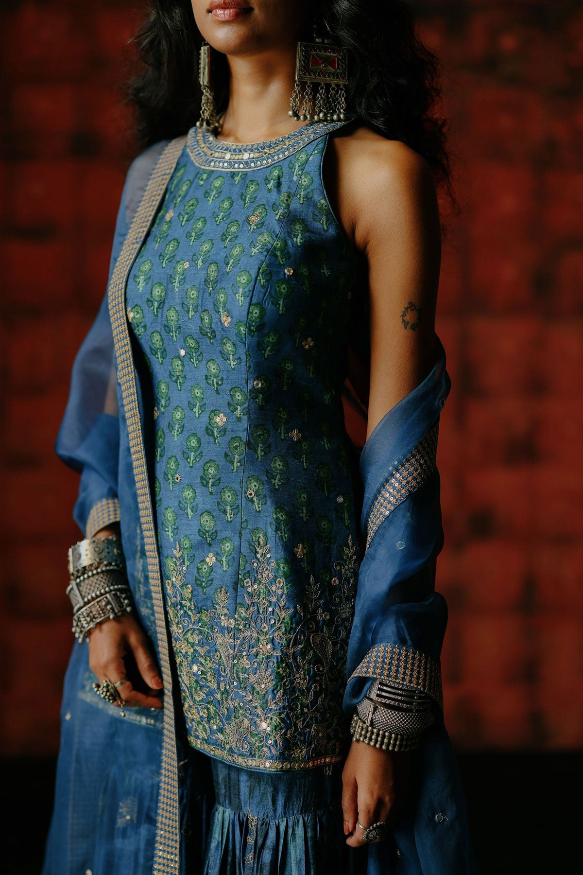Indigo sharara set