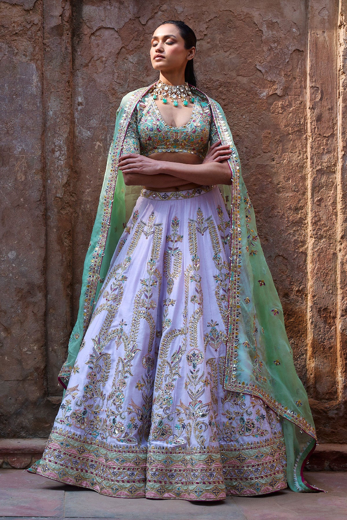 Lilac Chanderi Lehenga Set