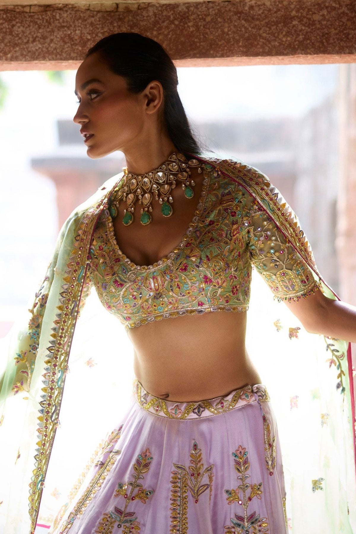 Lilac Chanderi Lehenga Set