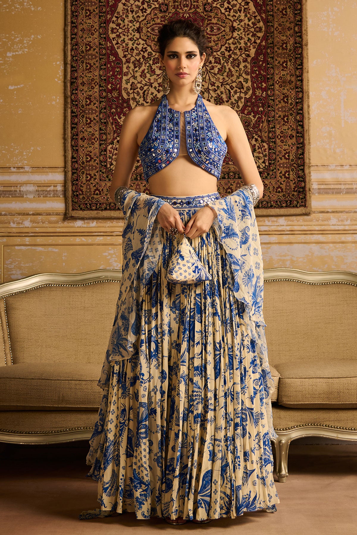 Mrunal Thakur in Blue embroidered blouse and  lehenga set