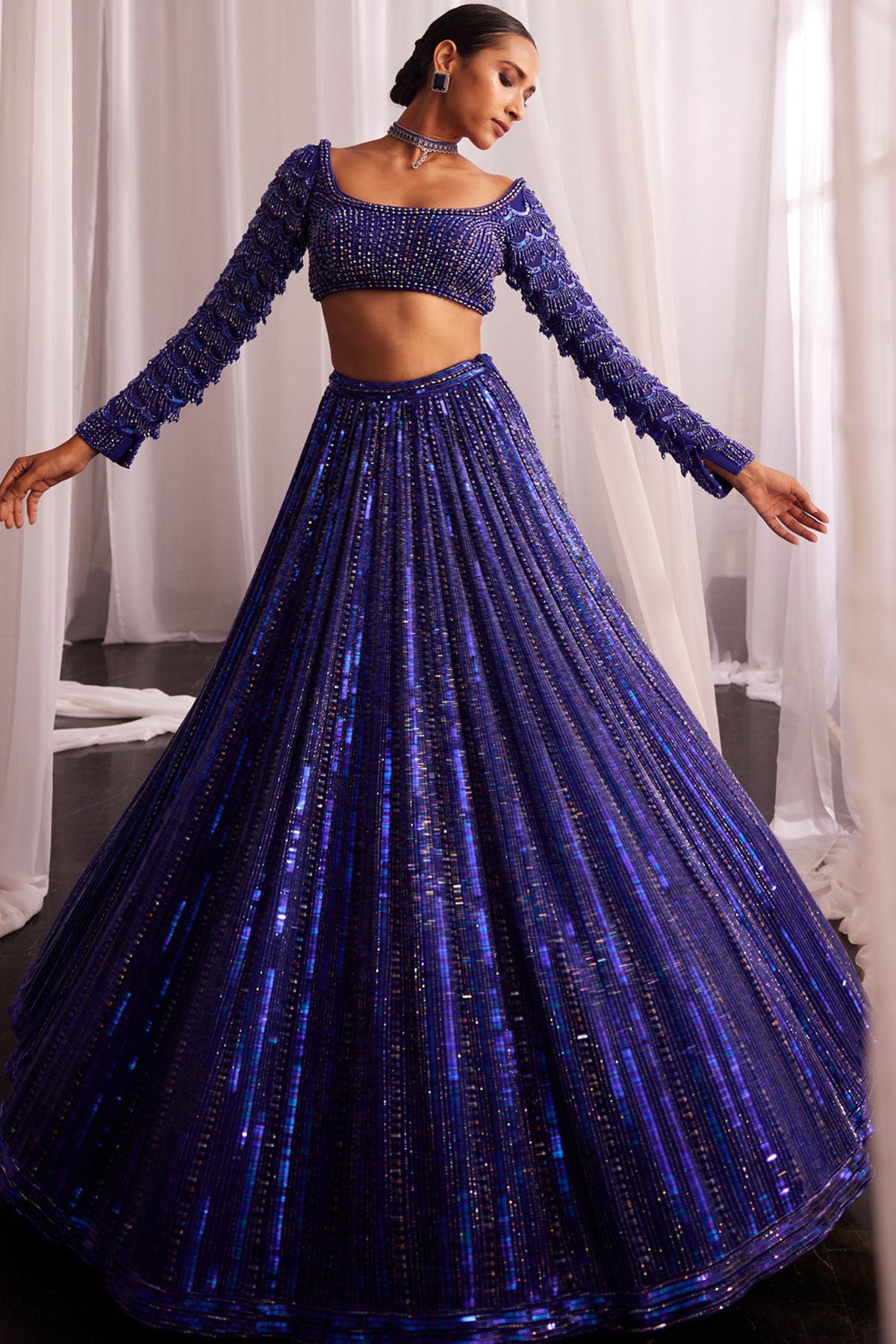 Cocktail Blue Sequins Embroidered Lehenga Set