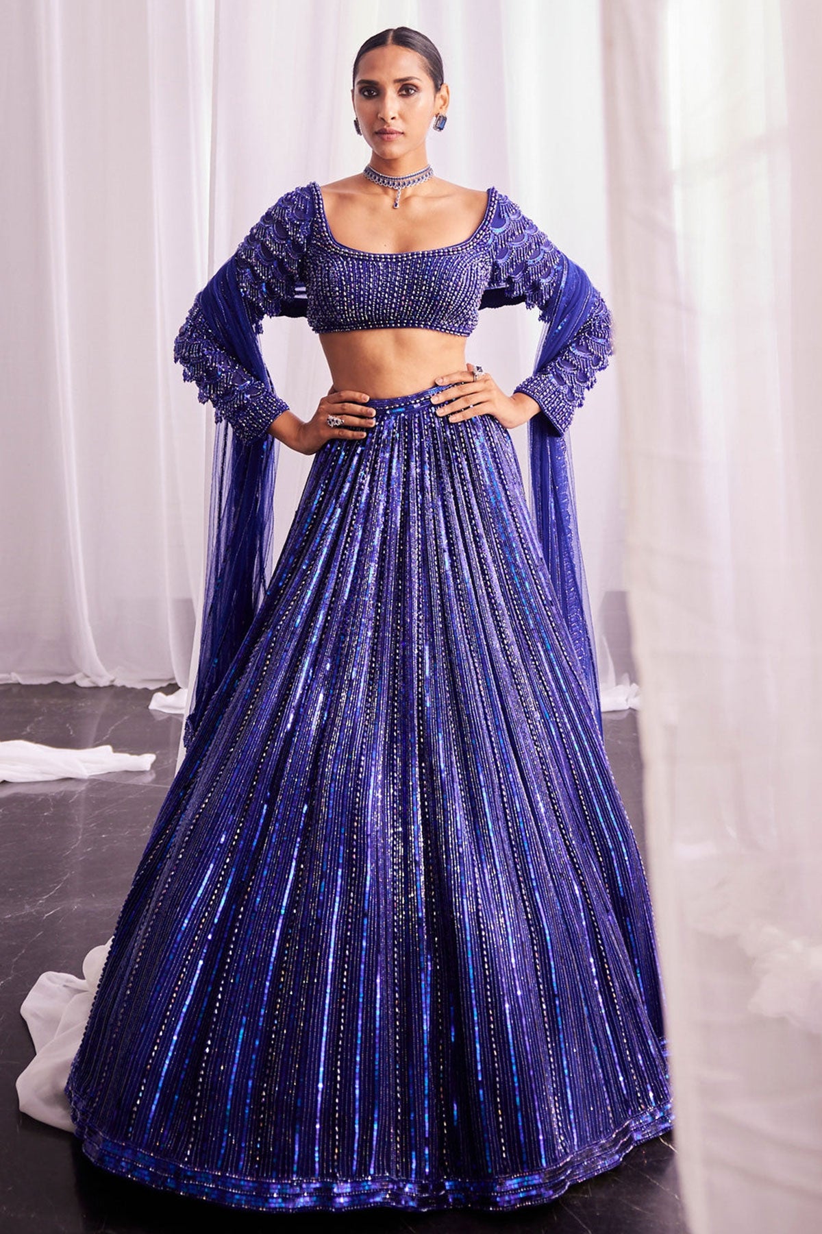 Cocktail Blue Sequins Embroidered Lehenga Set