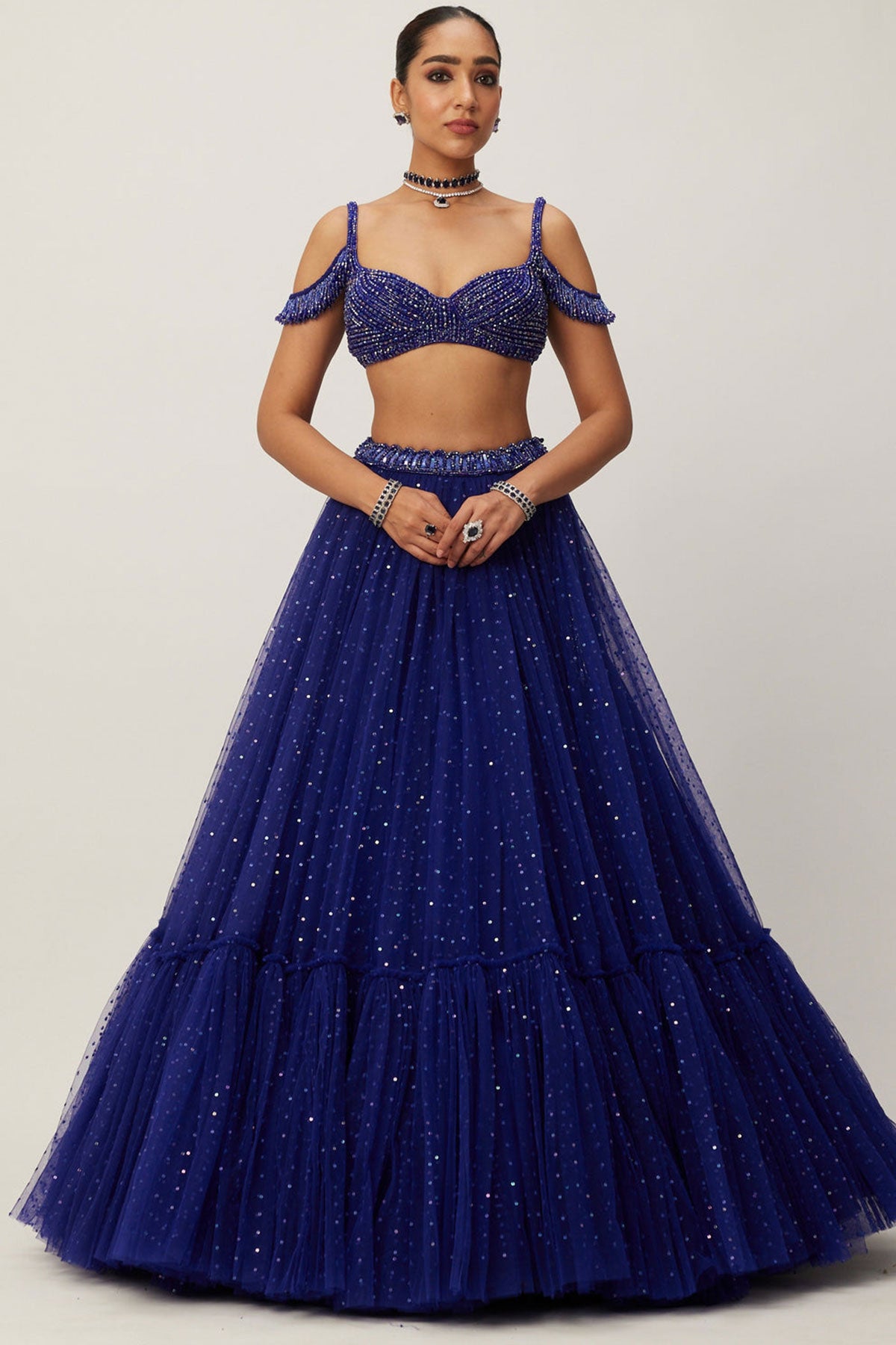 Cocktail Blue Sequins Embroidered Lehenga Set