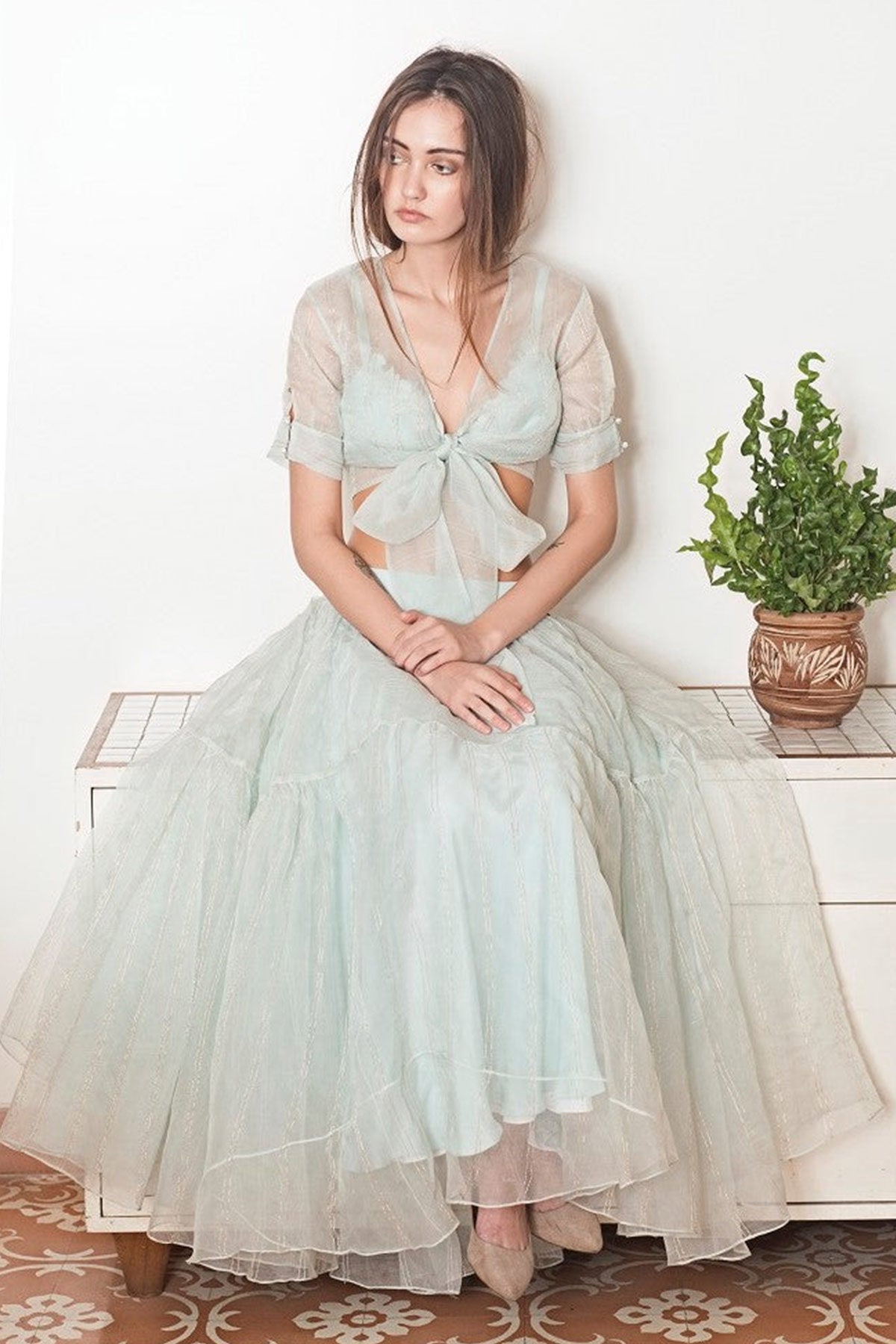 Frosted cotton tie crop and skirt set