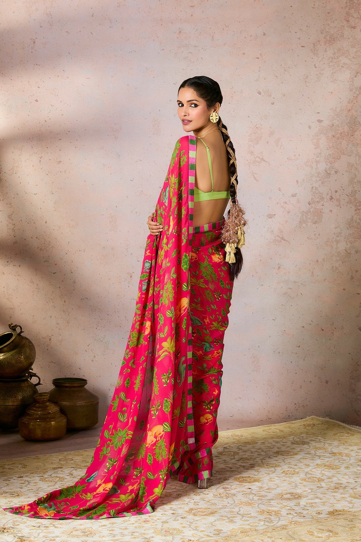 Pink Tropical Rhapsody Saree