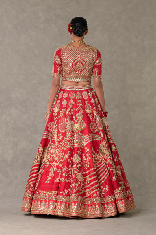 Red Bagh-E-Bahar Lehenga Without Trail & One Dupatta