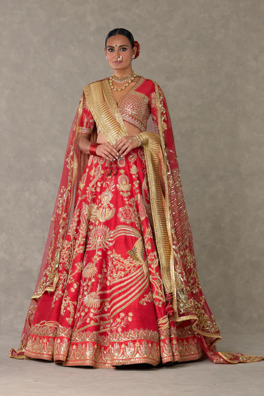Red Bagh-E-Bahar Lehenga Without Trail & One Dupatta