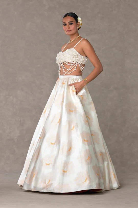 Ivory Nurvi Skirt Set With Sequined Bustier