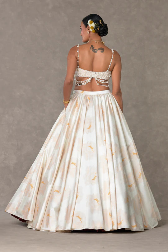 Ivory Nurvi Skirt Set With Sequined Bustier