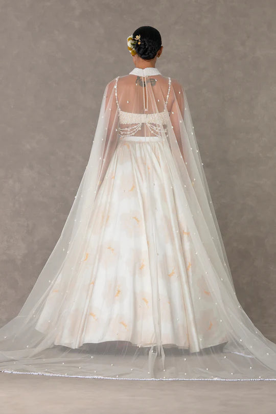 Ivory Nurvi Skirt Set With Sequined Bustier