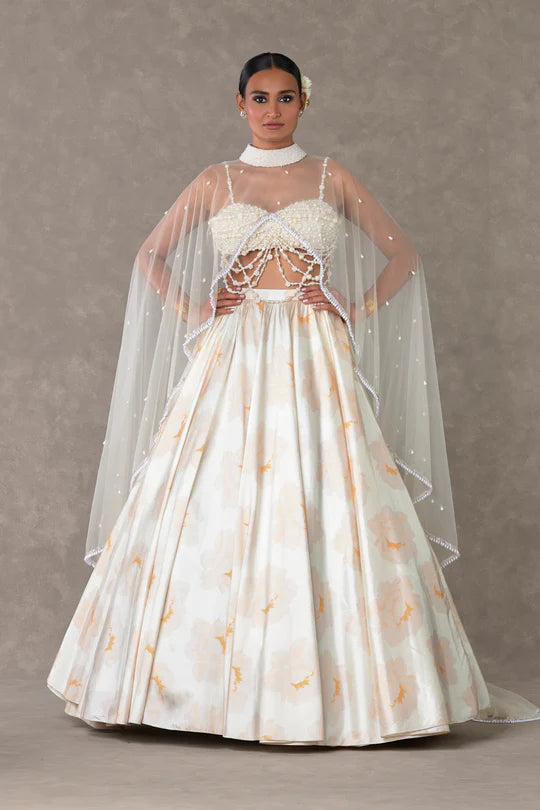 Ivory Nurvi Skirt Set With Sequined Bustier