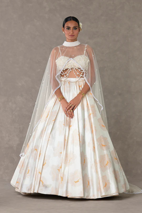 Ivory Nurvi Skirt Set With Sequined Bustier